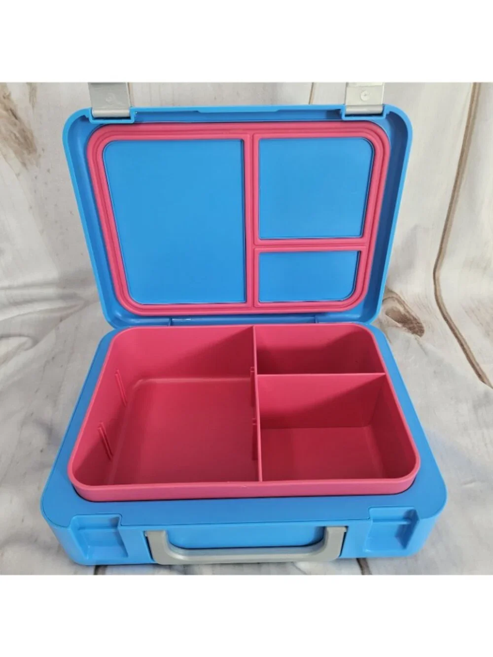 Mr. Beast Feastables Blue Plastic Lunch Box Handle Removable Tray Snap Tight Lid